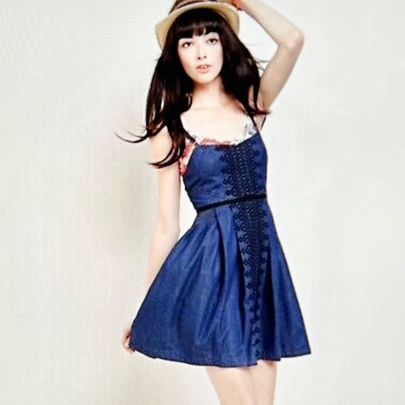 Free People New Romantics Denim Dress Sz 8 - Picture 15 of 15